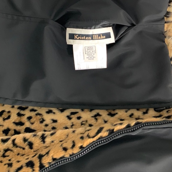 KRISTEN BLAKE Vest Small Black Reversible Zip Up Faux Leopard Fur Vest J1 - Picture 5 of 5